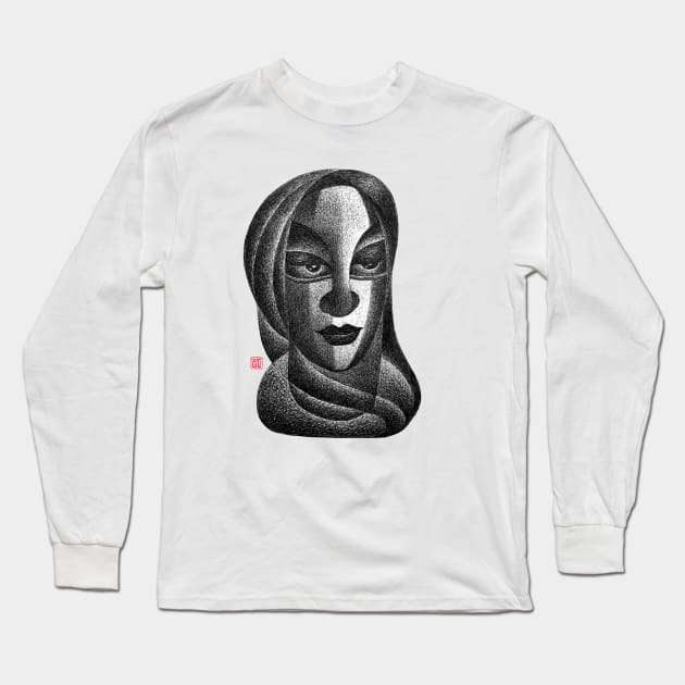 Traditional Indian Woman Portrait with Face Covered with Saree Long Sleeve T-Shirt by GeeTee